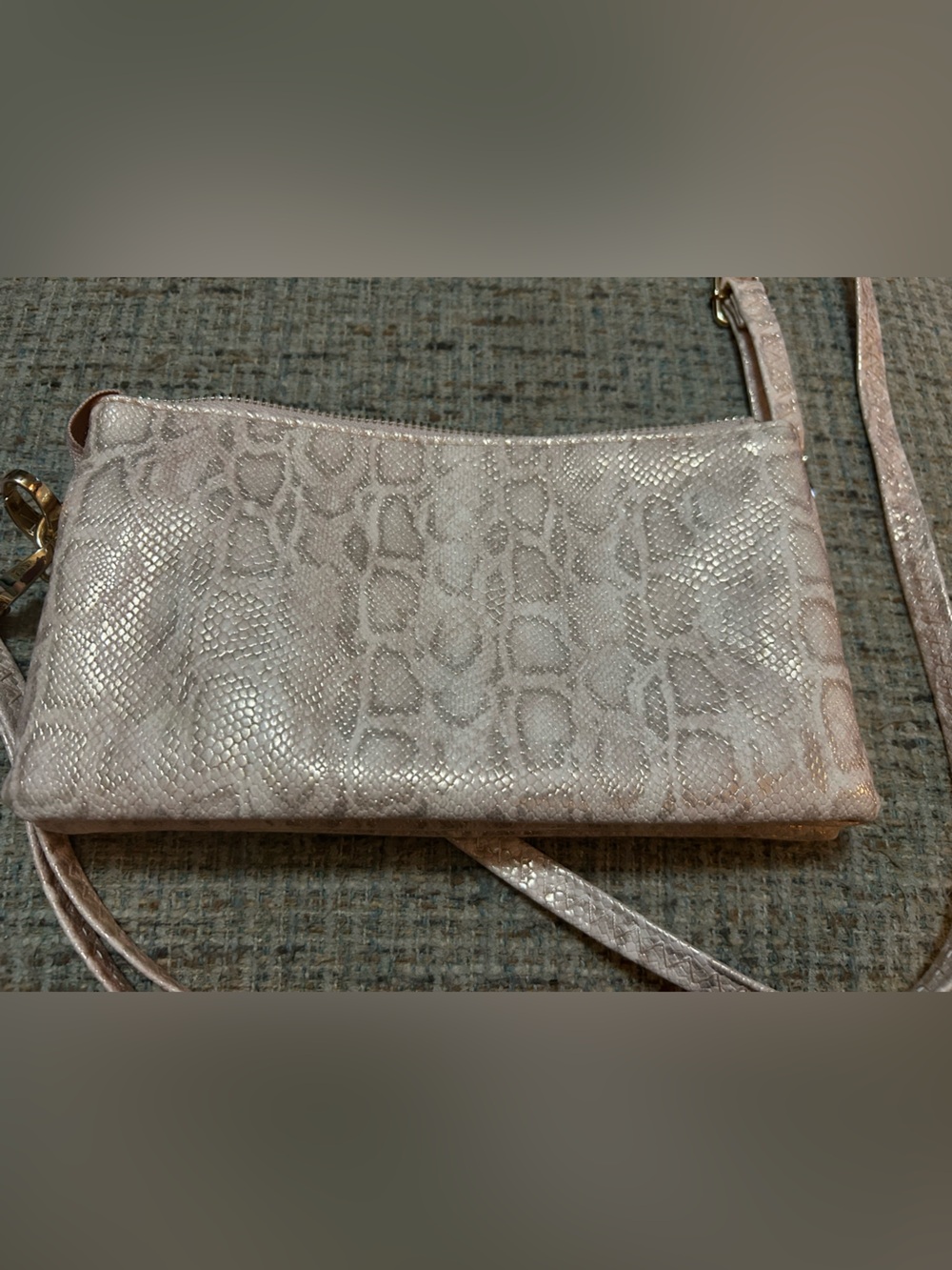 Caroline Hill Shimmery Pale Pink Snake-Texture Crossbody Bag